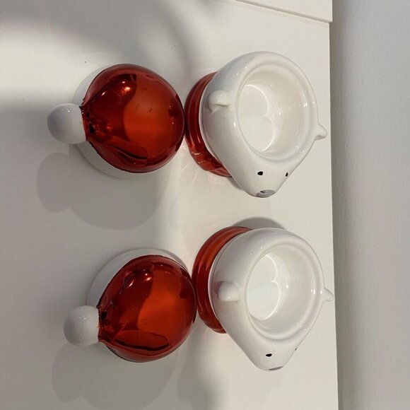 Christmas Polar Bear Ceramic candle holders With Santa Hat Lids or small candy j - Picture 3 of 16